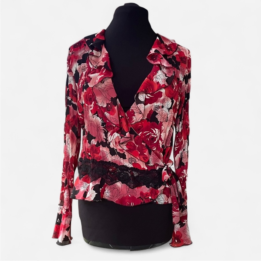 Floral Red Wrap Top New with tags